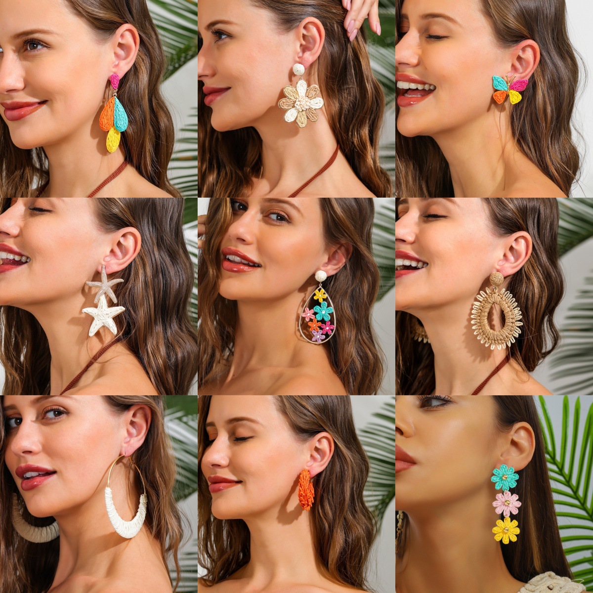 14g Weight 1 Pair Retro Flower Inlay Raffia Rhinestones Pearl Drop Earrings Ear Studs