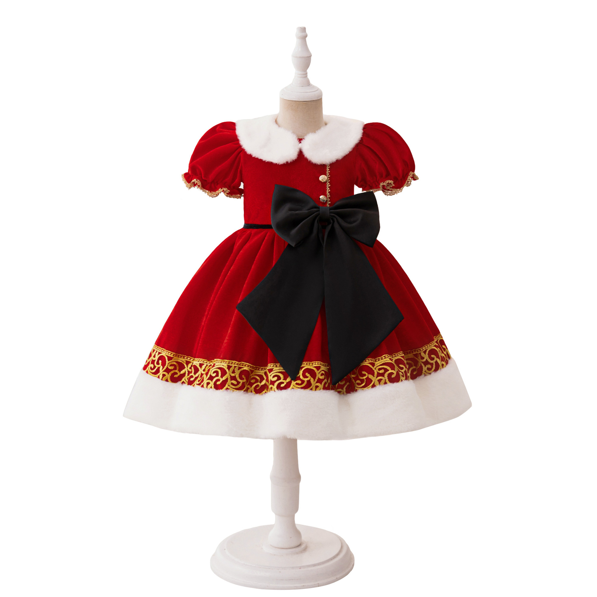 Amazon Navidad vestido de bebé aniversario de cumpleaños vestido vestido de bautismo cuello de pelo gran arco vestido de princesa