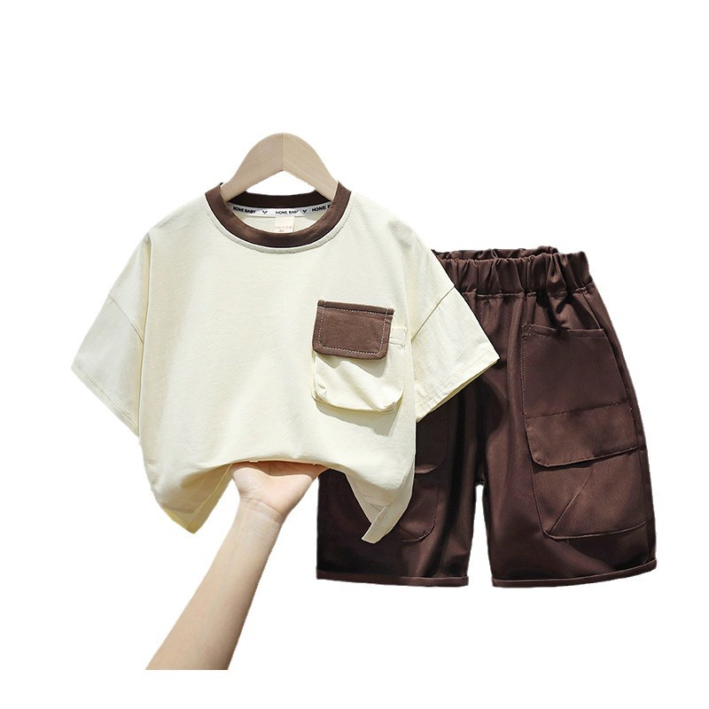 5226 Traje de estilo occidental de verano para niños 2025 nueva ropa delgada de bebé de celebridades de Internet de moda hermosa moda de manga corta para niños