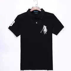 Popular Malaysian Standard Men's Lapel Embroidered Pure Color Pure Cotton Large Size Loose Short-Sleeved T-Shirt Export Classic Polo Shirt