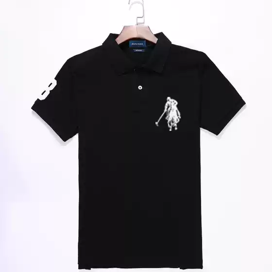 Popular Malaysian Standard Men's Lapel Embroidered Pure Color Pure Cotton Large Size Loose Short-Sleeved T-Shirt Export Classic Polo Shirt