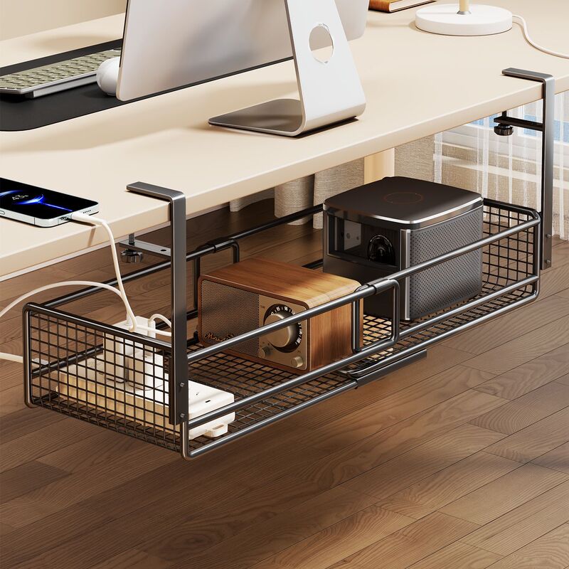 Under-Desk Hanging Basket Storage Rack Cable Organizer Wire Bundle Organizer Socket Computer Desk Under-Desk Organizer Router Storage Rack