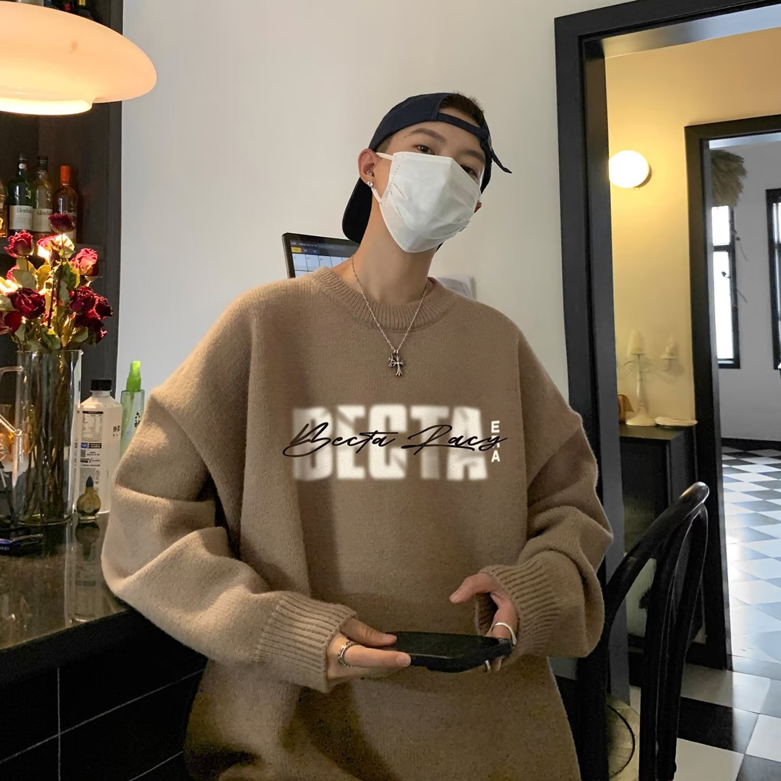 毛衣男士日系复古慵懒风感圆领针织衫秋冬款潮牌宽松套头衣服