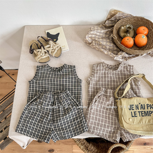 2024 Korean children's clothing summer new Korean style two-piece set girls short-sleeved shirt + shorts 123215