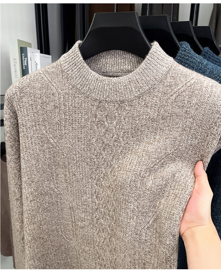 Casual nuevo estilo de moda masculina otoño invierno medio alto cuello sólido Jacquard suéter de tendencia cálido suéter de punto