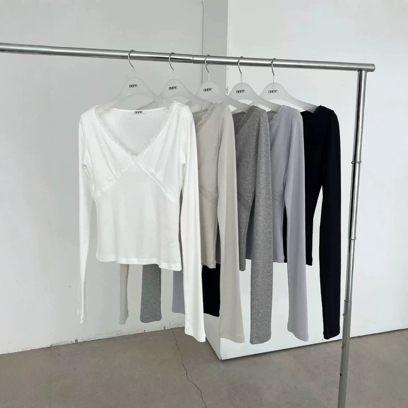 Currently, the same style as the Korean NUESE 2026 autumn new lace long-sleeve T-shirt for women, a fashionable and stylish top Currently, the same style as the Korean NUESE 2026 autumn new lace long-sleeve T-shirt for women, a fashionable and stylish top