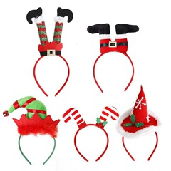 サンタクロースの脚漫画ヘッドバンドヘアバンドクリスマスパーティー用品ピエロエルフ帽子フラワーホーンヘッドバンド