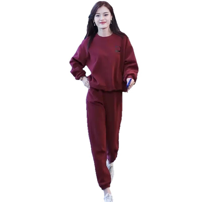 "Conjunto deportivo informal para mujer: sudadera con capucha y pantalones deportivos de estilo coreano (caqui/burdeos/negro)"_voghion.com