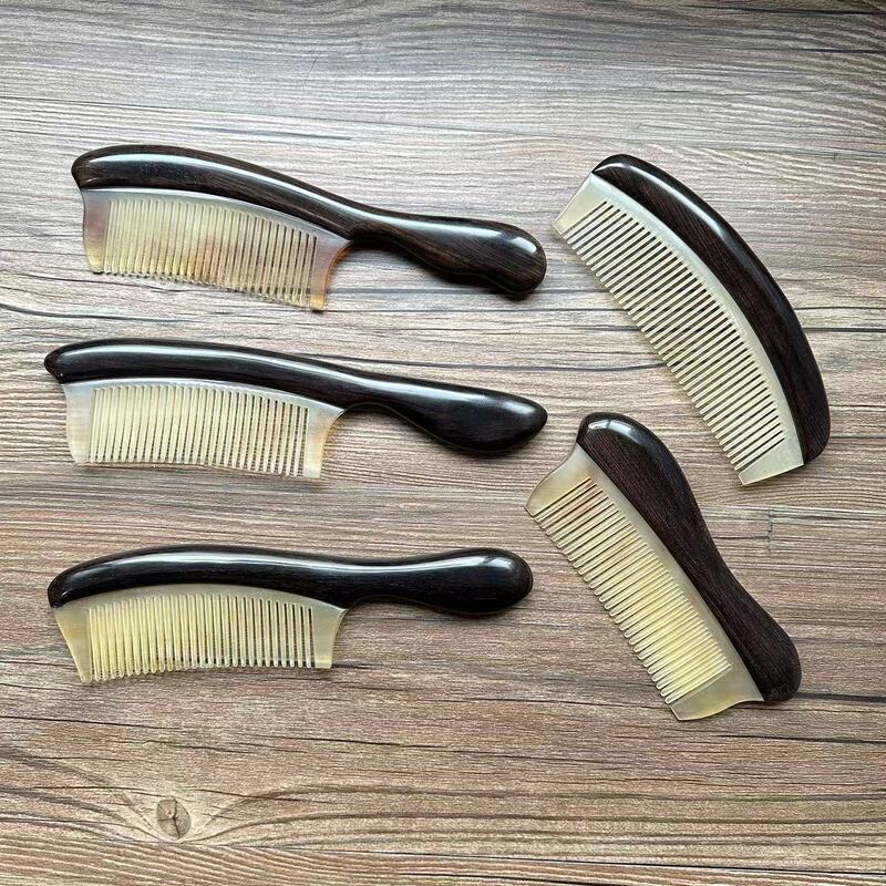 メーカー卸売 厚手ハンドル 黒檀櫛 羊角象嵌 紫檀牛角櫛 ギフトボックス 女性向けお土産|undefined