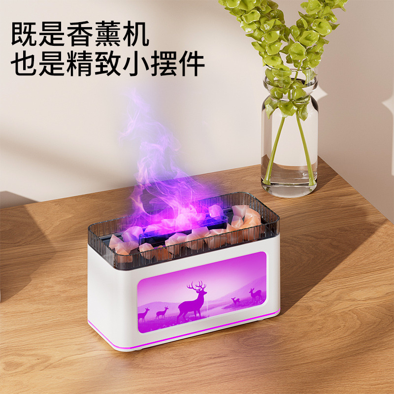 跨境新款仿真3d壁炉麋鹿香薰机家用桌面精油香氛机七彩火焰喷雾机|undefined