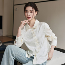 新中式复古盘扣白色衬衫女春秋设计感小众长袖上衣别致漂亮小衫潮