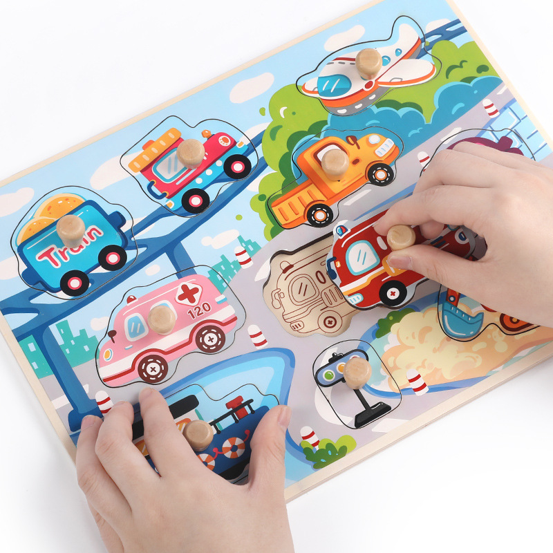 Hand-held Puzzle Baby Fruit Animal Traffic Cognition Boys and Girls Early Education Educational Building Blocks Children's Wooden Toys
