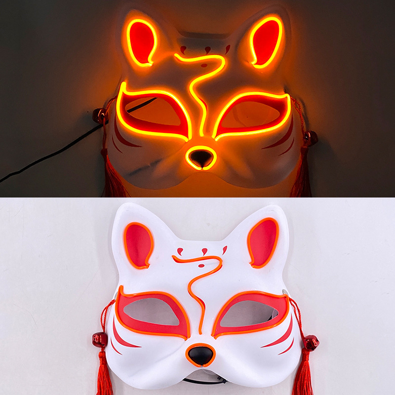 Luminoso LED máscara de zorro japonés máscara rave traje anime media cara gato máscara fiesta esquina