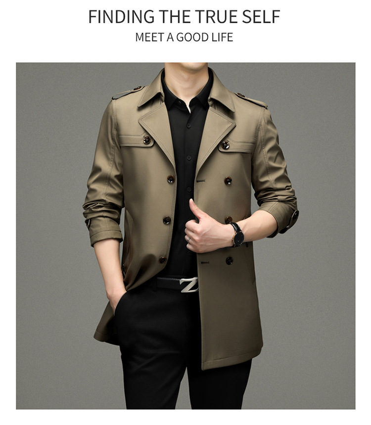Monochrome Man - Veste trench-coat mi-longue à boutons pour homme, collection printemps-été 2024, idéale pour les jeunes professionnels d'âge mûr._voghion.com