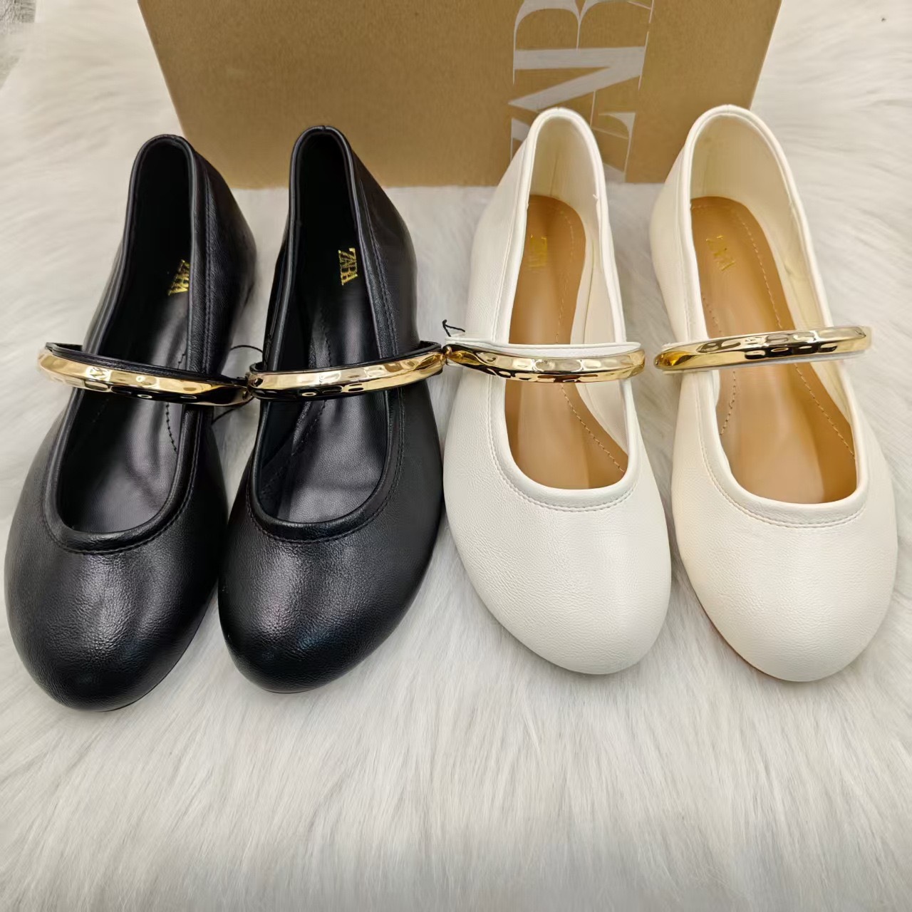 ZA2026 Summer New Women's Shoes White Mary Jane Versatile Round-Toe Flat Shallow-Heel Super Soft Ballet Flats