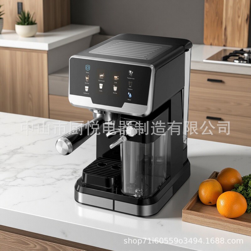 Italian-style coffee machine for home use, featuring grinding, brewing, steam, and espresso functions, with a touchscreen display, and a 4-in-1 design. Available for wholesale export to EU and UK markets Italian-style coffee machine for home use, featuring grinding, brewing, steam, and espresso functions, with a touchscreen display, and a 4-in-1 design. Available for wholesale export to EU and UK markets