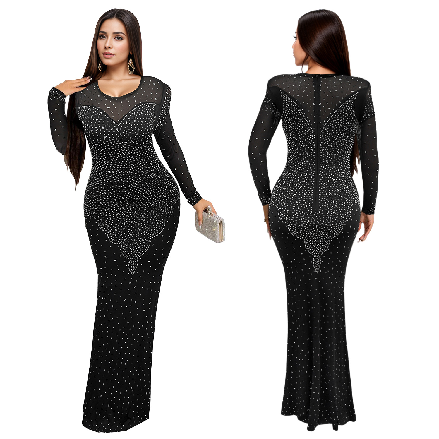 C7139 Aliexpress transfronterizo amazon ropa de moda europea y americana de mangas largas bolsas delgadas brazo caliente vestido sexy