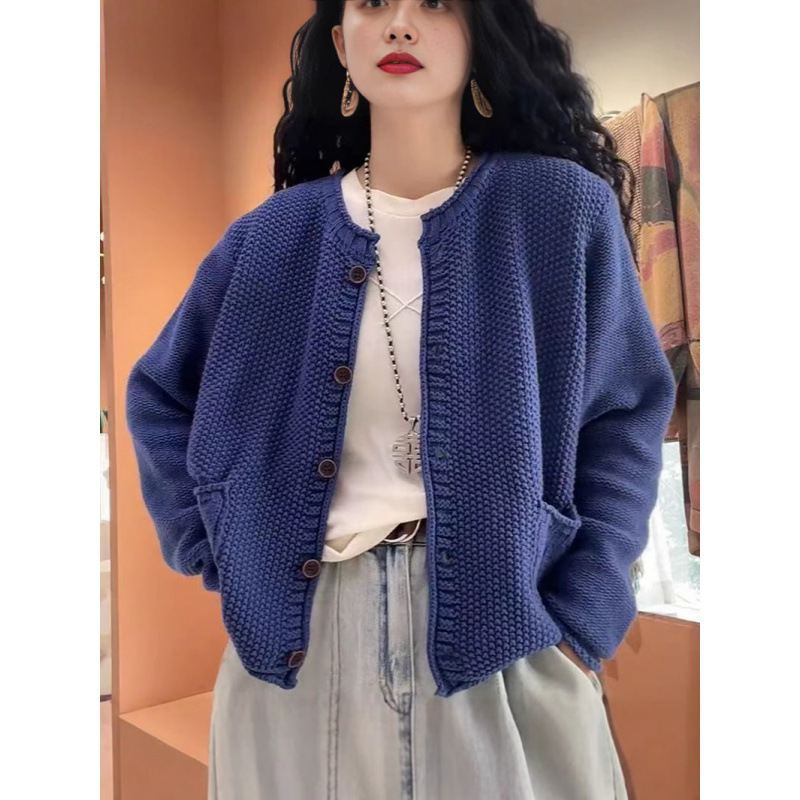 圆领长袖针织开衫毛衣外套女2025春季新款韩版宽松洋气减龄上衣潮|undefined