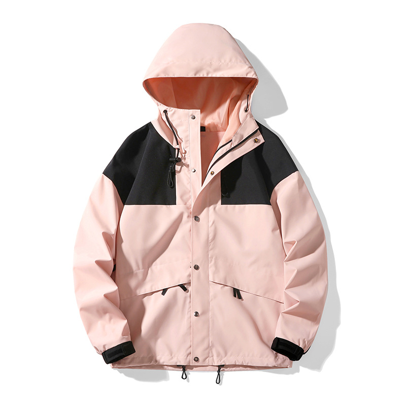 Montaña al aire libre función de color combinado chaqueta encapuchada estampado chaqueta suelta hombre caminata casual a prueba de viento chaqueta de pareja