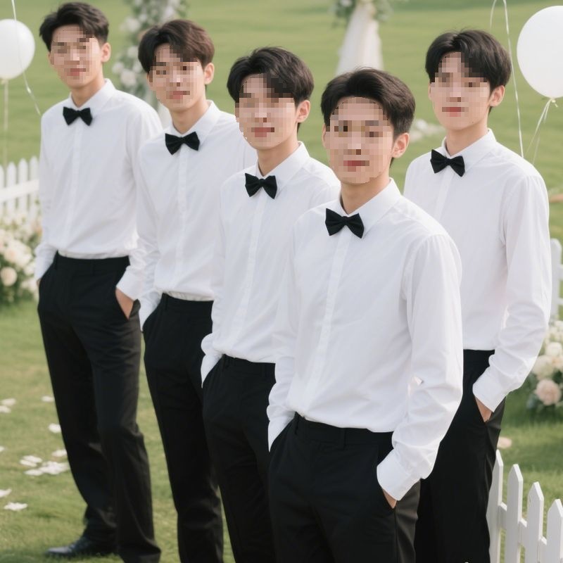 Groomsmen's Clothing, Men's Brother's Sleeve Shirt, Large Size Long-Sleeved White Shirt, Brother's Clothing, Western Wedding Suit, Summer