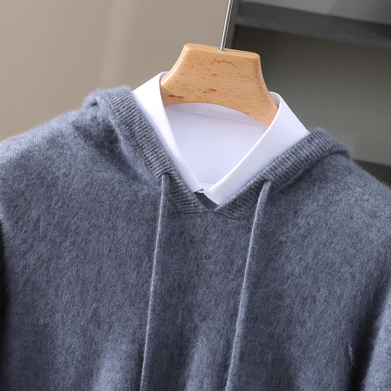 Autumn and Winter Mink Velvet Hooded Sweatshirt Men's Fashion Knitted Knitwear Loose Casual Versatile Bottoming Shirt Hooded Top