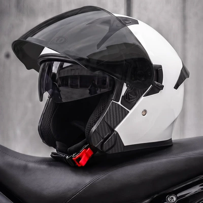 helmet for men and women, suitable – Motosiklet kaskı (dəbilqə) - snowflake-white-black-tea-mirror-free-hd-mirror-l58-59-head-circumference
