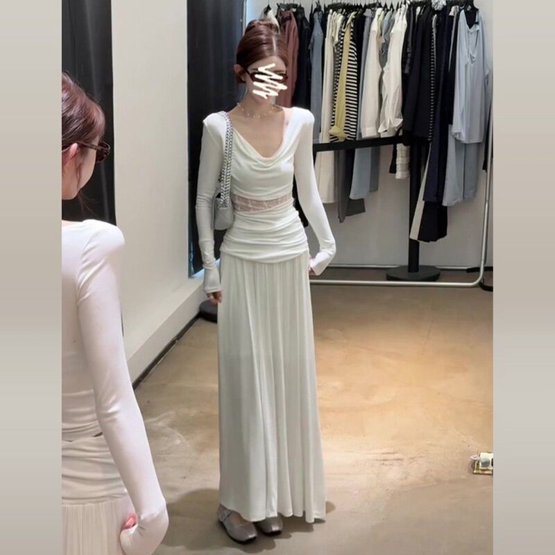 French High-End White Lace Dress for Women 2025 Early Autum New Style Two-Piece Long Skirt for Royal Sisters French High-End White Lace Dress for Women 2025 Early Autum New Style Two-Piece Long Skirt for Royal Sisters