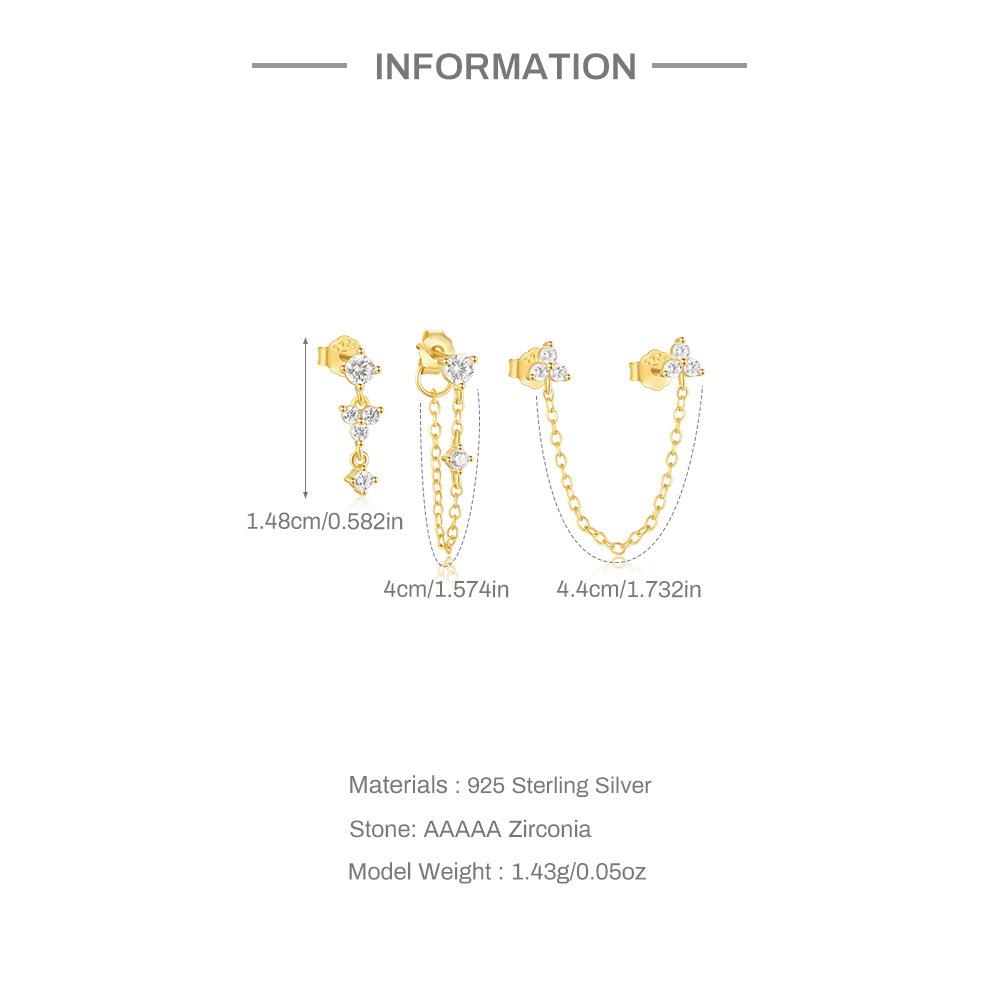 6g Weight 925 Sterling Silver Ear Needle Material Zircon Inlay Material Ear Studs Classification 3 Pieces Quantity Holiday, Banquet, Street Occasion 925 Sterling Silver Material Geometric Pattern Women's Gender Plating Design Simple Style Style 3 Pieces 925 Sterling Silver Zircon Geometric Ear Studs 2