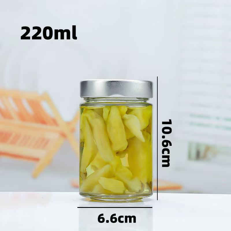 国境を越えた食品グレードの高蓋ラウンドピクルスボトルビーフソース詰め替えボトル缶詰ジャムガラスボトルスポット卸売
