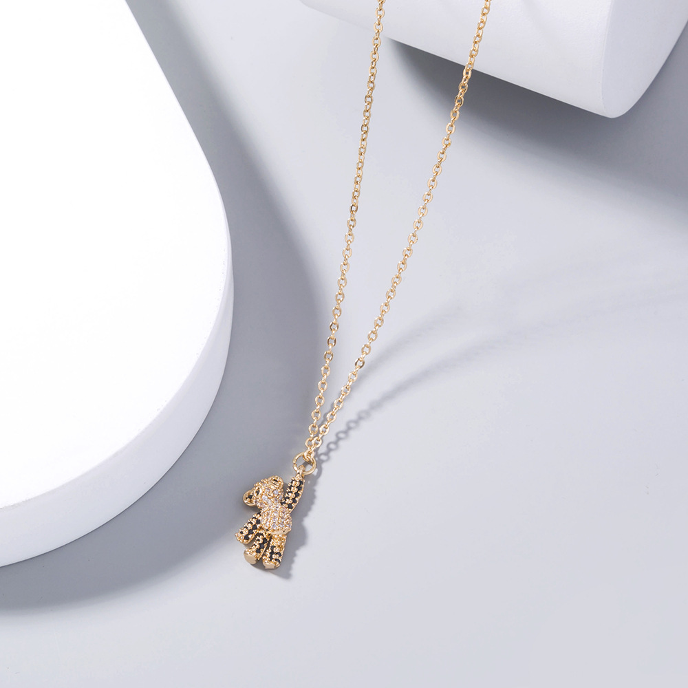 Fashion Cute Teddy Bear Necklace Mini Bear Zircon Copper Necklace display picture 3