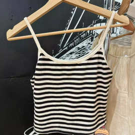 BM风新款圆领条纹吊带背心女bm纯欲甜辣风修身显瘦短款露脐上衣潮