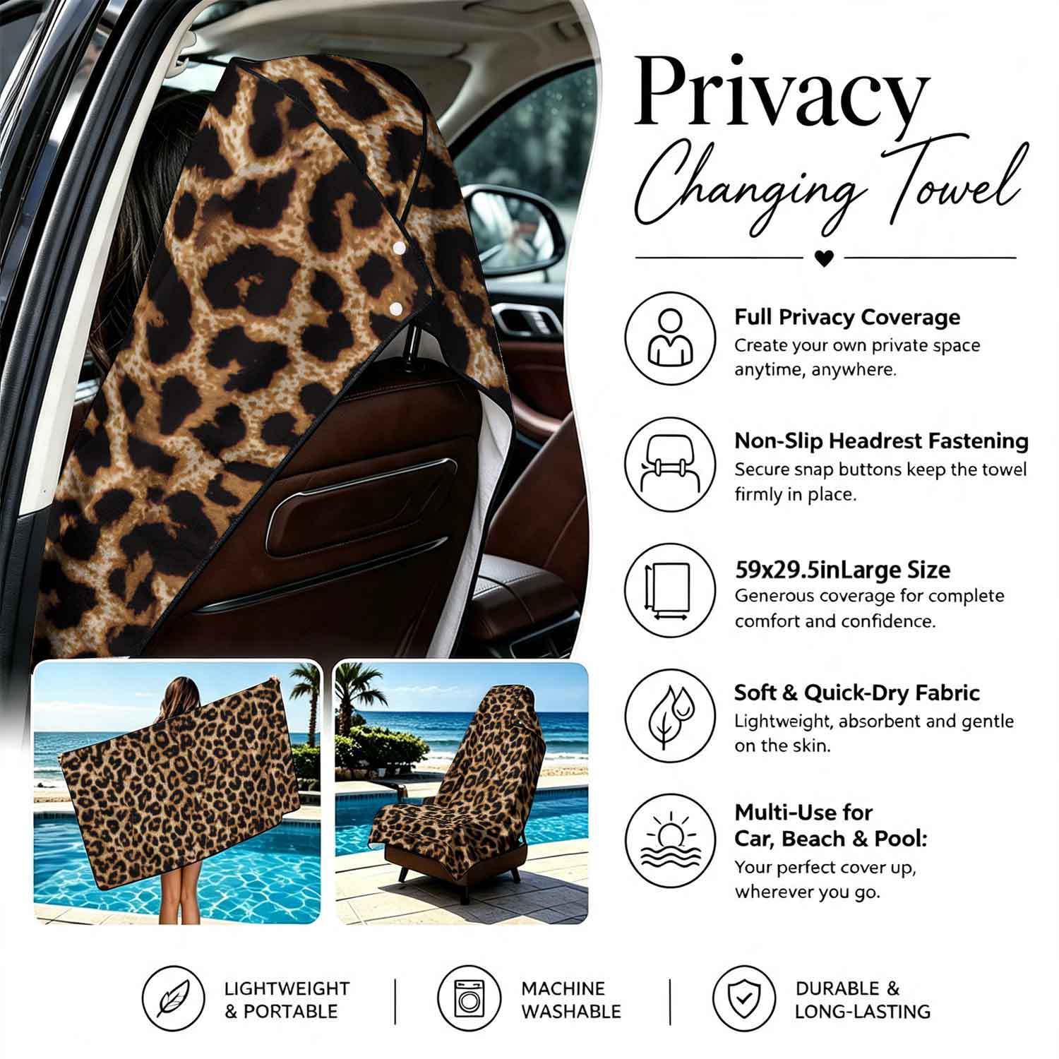 Printed bath towel and car seat cover 2-in-1, ultra-fine fiber outdoor beach and car dual-use universal seat cushion