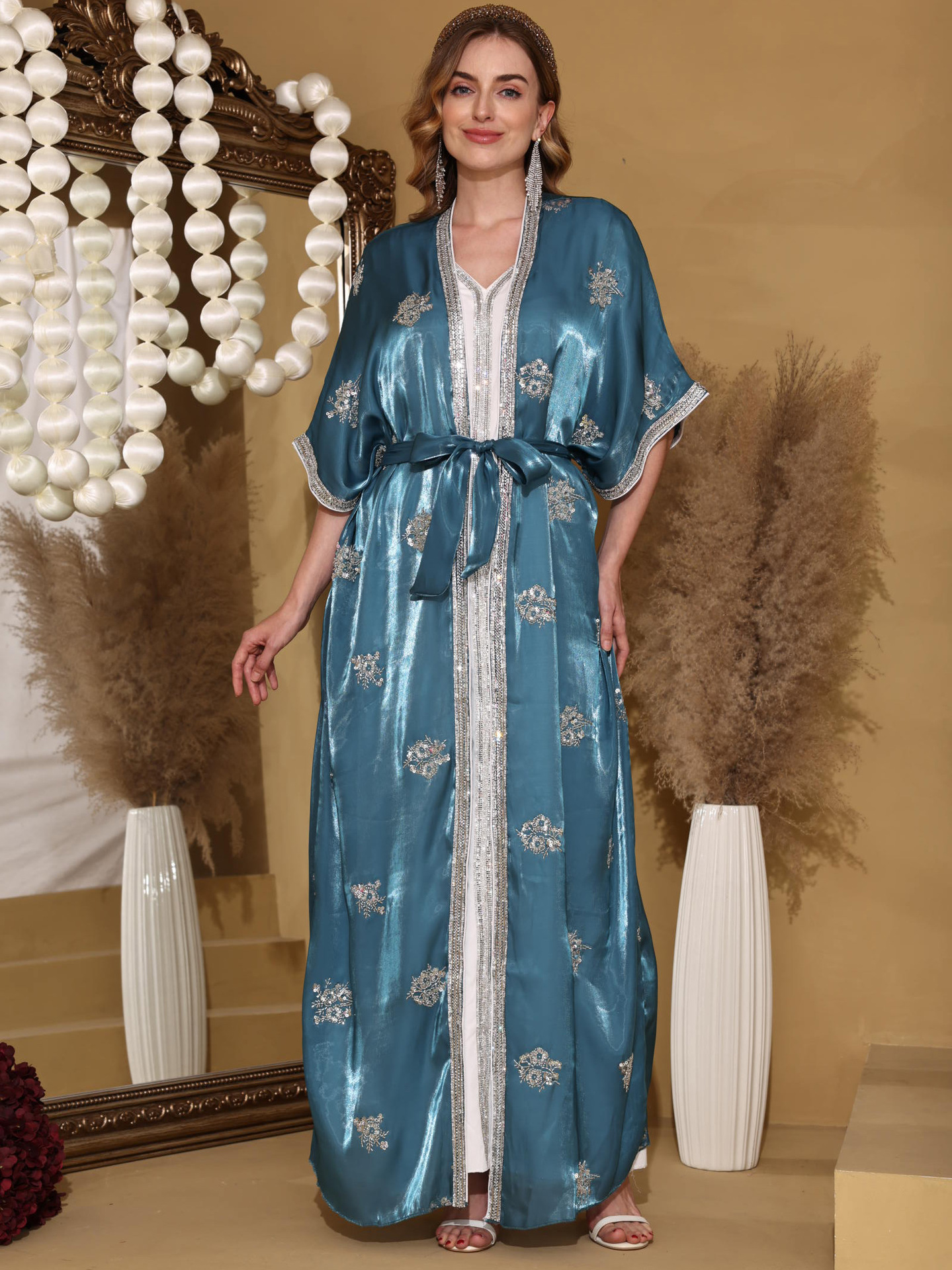 M25034 Middle Eastern Arab Muslim Robe Foreign Trade Abaya Cross-Border New Dress Women's Embroidered Clothing_ecoleips.com