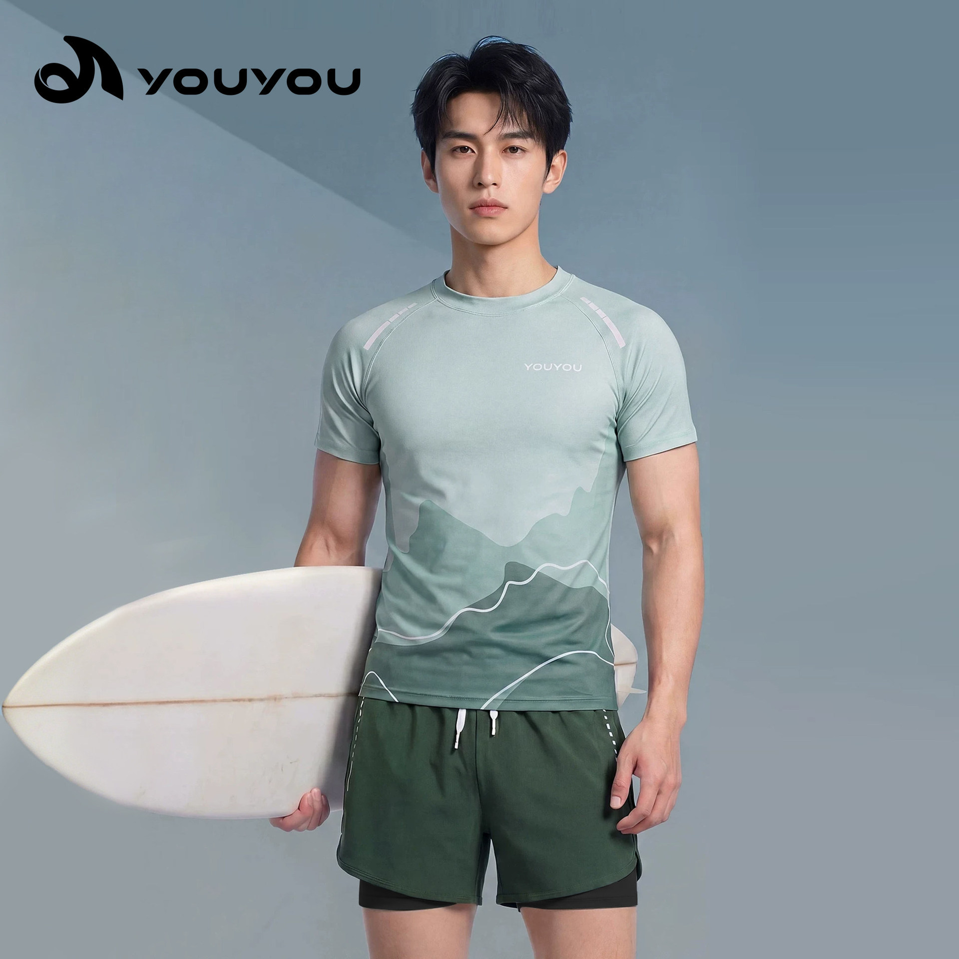 Men's Swimwear and Swim Trunks Set, Suitable for Swimming and Hot Springs, Anti-Embarrassment, Quick-Dry, New Style Youth Swimwear, Two-Piece Top Wholesale