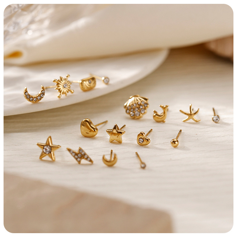 6g Weight PVD Coated Gold Plating Process 304 Stainless Steel Ear Needle Material Real Gold Plated Plating Material Small Stud Earrings Classification 1 Set Quantity Holiday, Banquet, Selfie Occasion 304 Stainless Steel Material Geometric, Star, Heart Shape Pattern All Seasons Season Women's Gender Casual, Elegant, Simple Style Style Waterproof Non Tarnish, Plating Craft PVD Coated Real Gold Plated Geometric Star Heart Shape 304 Stainless Steel Casual Elegant Simple Style Waterproof Non Tarnish Small Stud Earrings 2