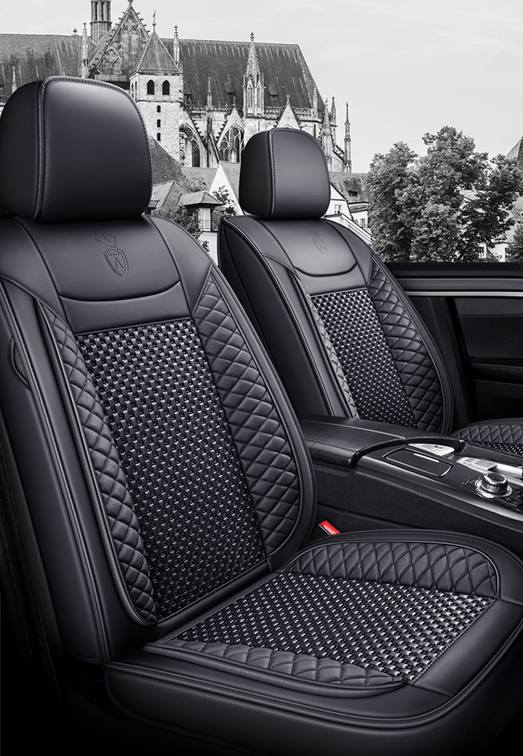 Cross-Border Manufacturer Direct Sales New All-Encompassing Rhombus Leather Ice Silk Car Seat Cushion Four-Season Universal Breathable Five-Seat Seat Cushion
