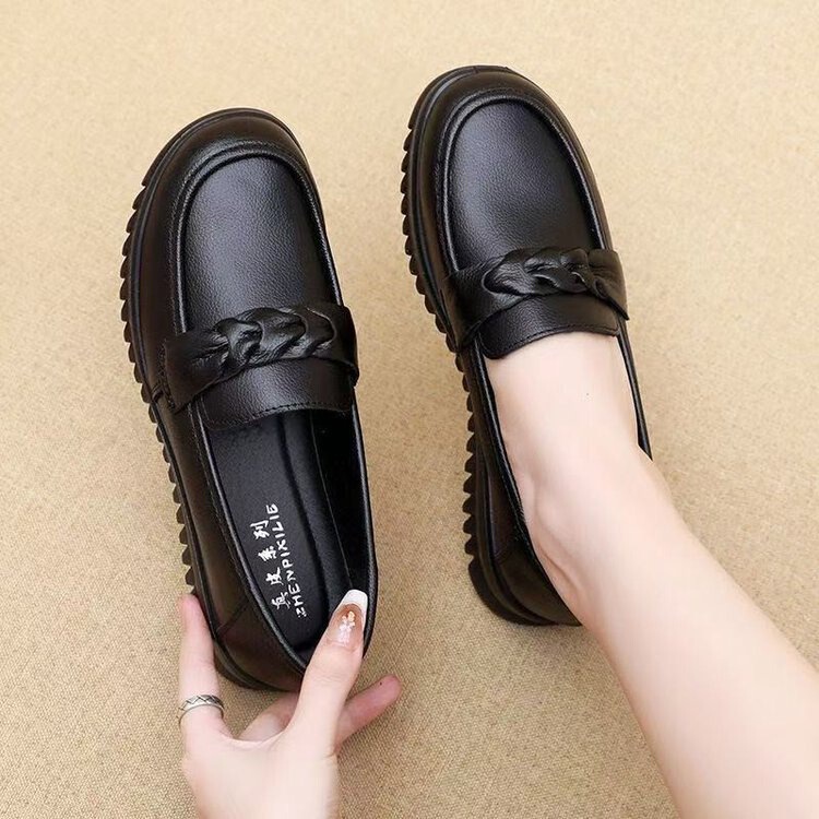 Long Stand Not Tired Shoes Waterproof Work Shoes Kitchen Women's Casual Flat Leather Shoes Soft Sole Non-Slip Women's Shoes Mother Shoes