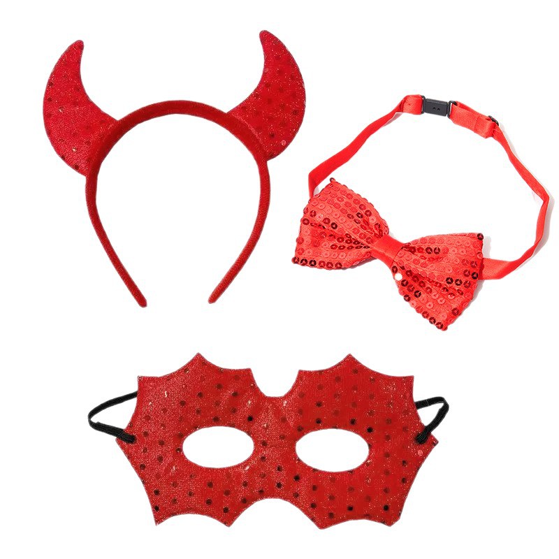 Halloween encantador diablo conjunto de decoración de cuerno de toro cabello bandos de cabeza bandos diablo tenedor de decoración de vacaciones props fábrica al por mayor