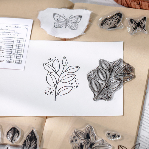 Yuezhen retro silicone transparent seal handbook DIY decorative material set English digital plant stamp stamp