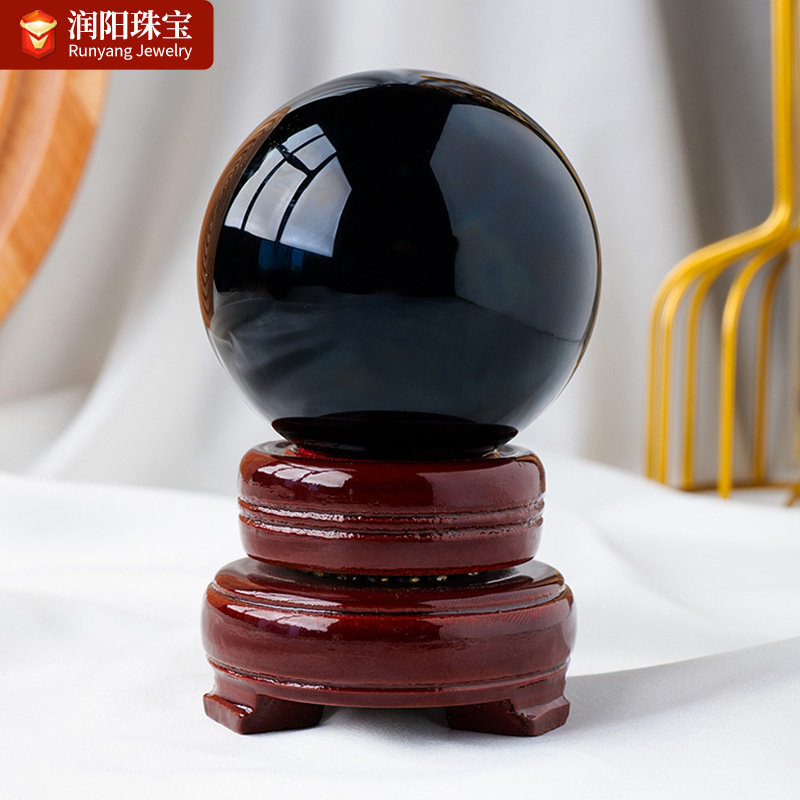 Obsidian Crystal Ball Ornaments Original Stone Polished Obsidian Seven Star Array Energy Stone Feng Shui Ball Opening Gift Wholesale