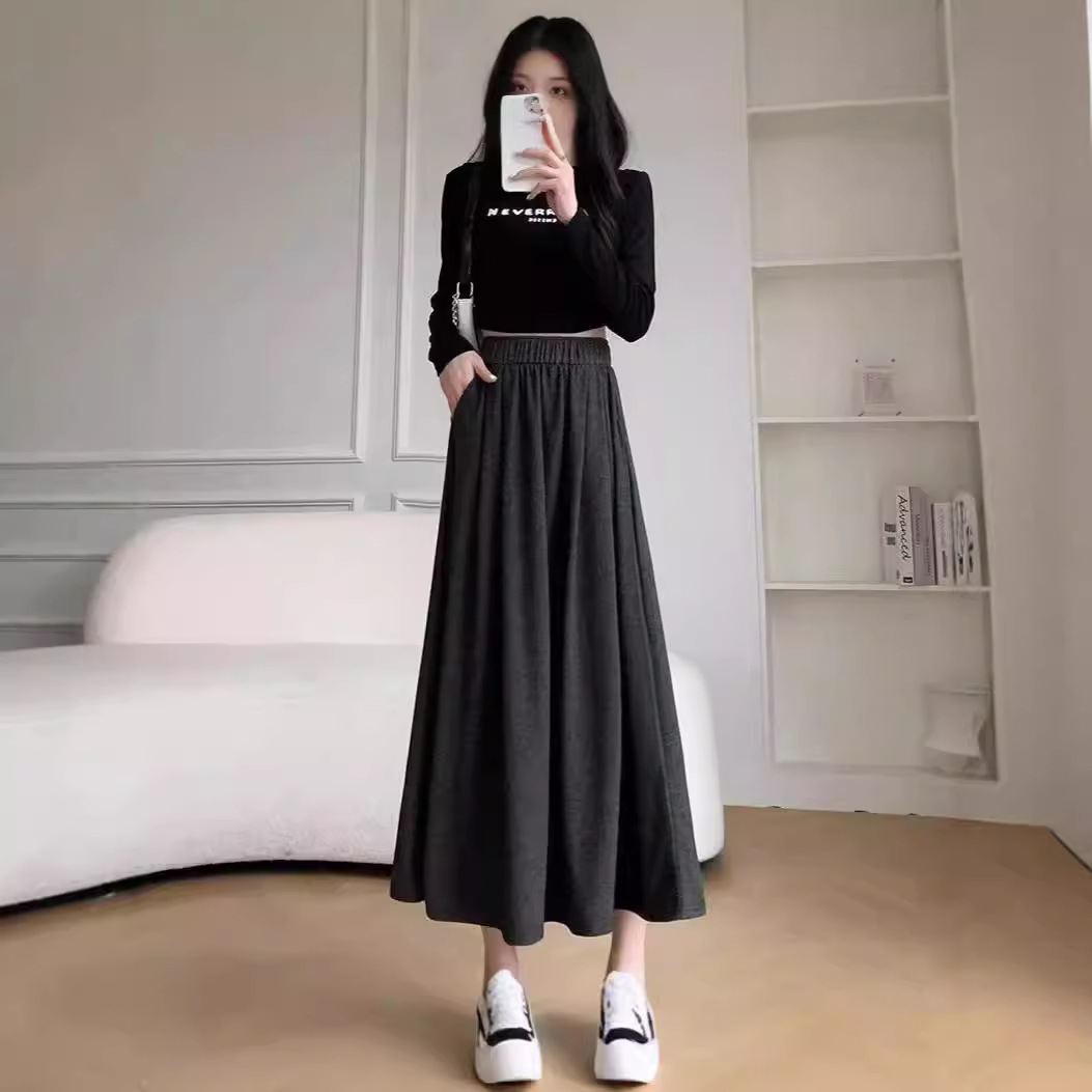 2024秋冬款大摆阔腿裤裙松紧腰宽松显瘦小个子休闲糯米山本裙裤女