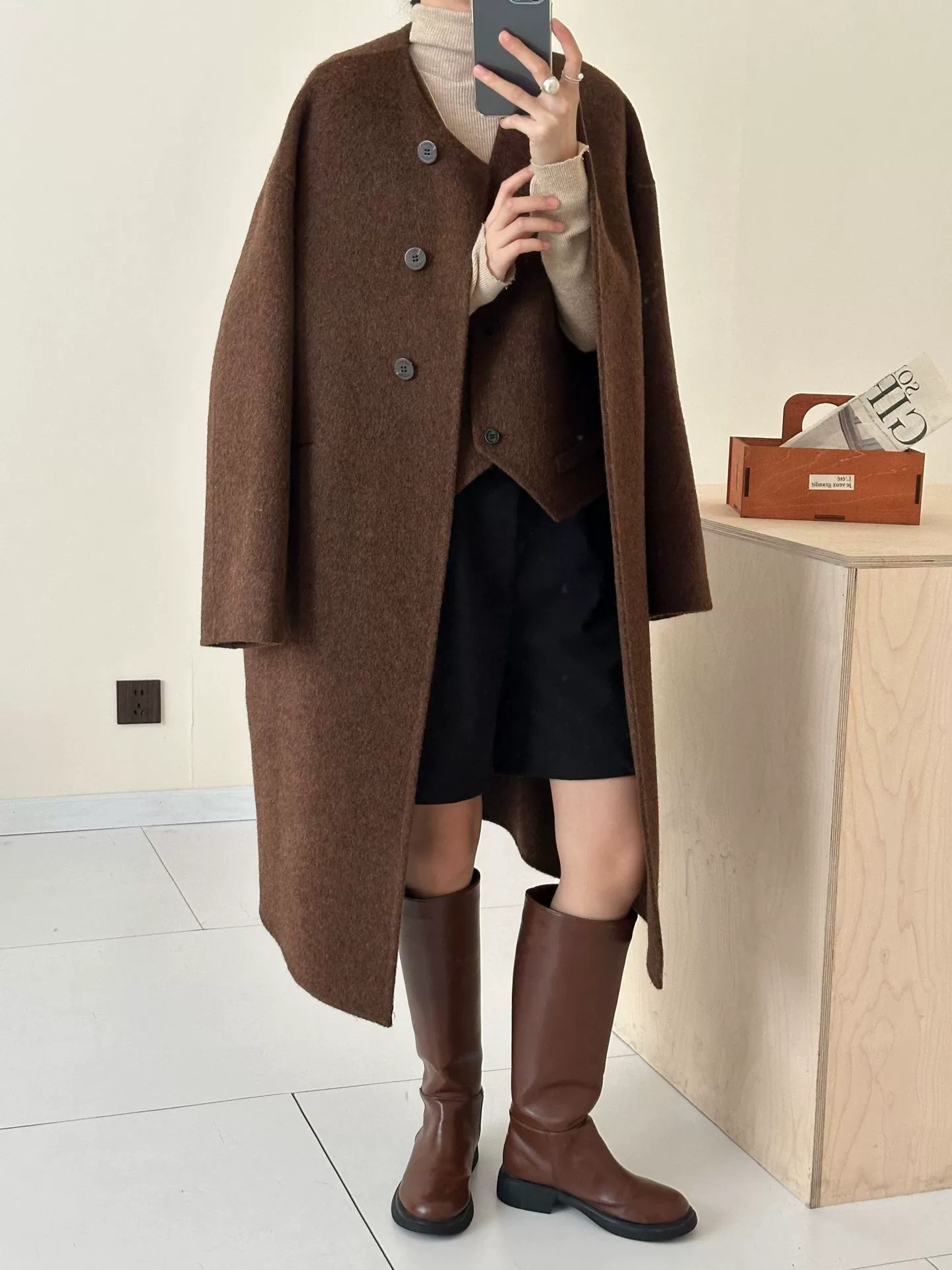 【Хайннинг】Шэн Сяо 2024 осень и зима жакет из yak velvet mulberry silk wool одинарное ревизия шарф-пальто