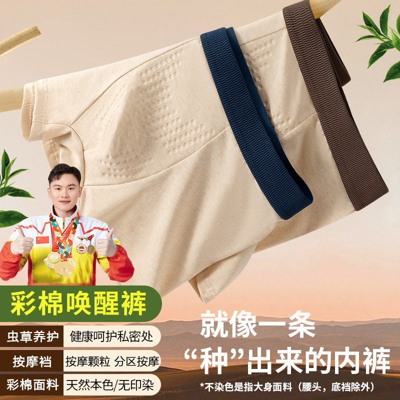 Masaje entrepierna Cordyceps despertar color ropa interior de algodón pantalones bóxer para hombres pantalones cortos de cuatro esquinas de gran tamaño transpirables de algodón al por mayor