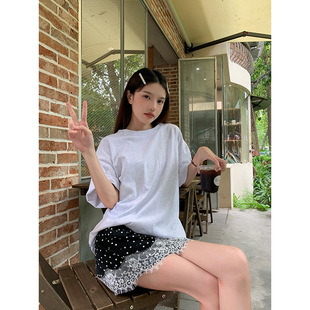 Women's plus size Fashion suit Letter Print Short-sleeved T-shirt Lace Polo Dot Skirt Two-piece Set