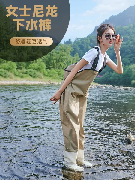 Haixiang Women's Nylon Wading Pants for Wading in the Sea, Half-Length One-Piece Fishing Beach Rain Boots, Waterproof Rain Pants for Adults