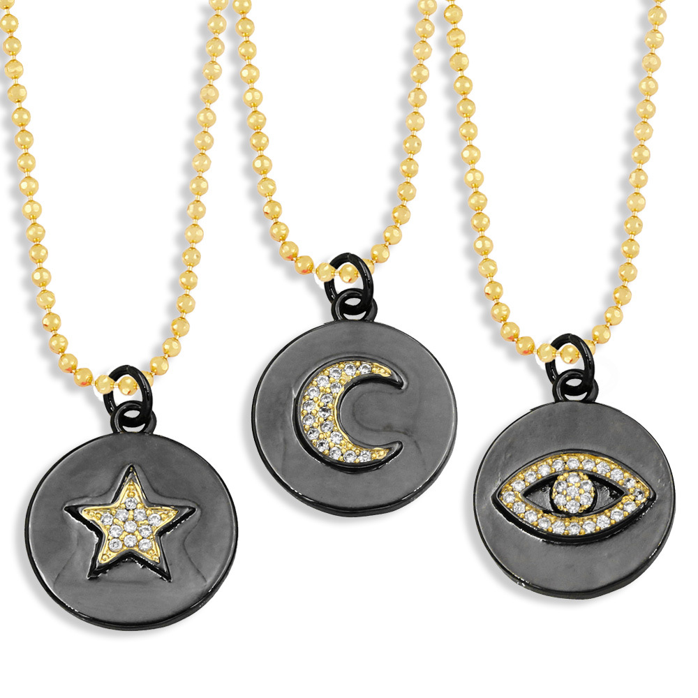 evil eye star moon geometric love zircon pendant necklace sweater chain