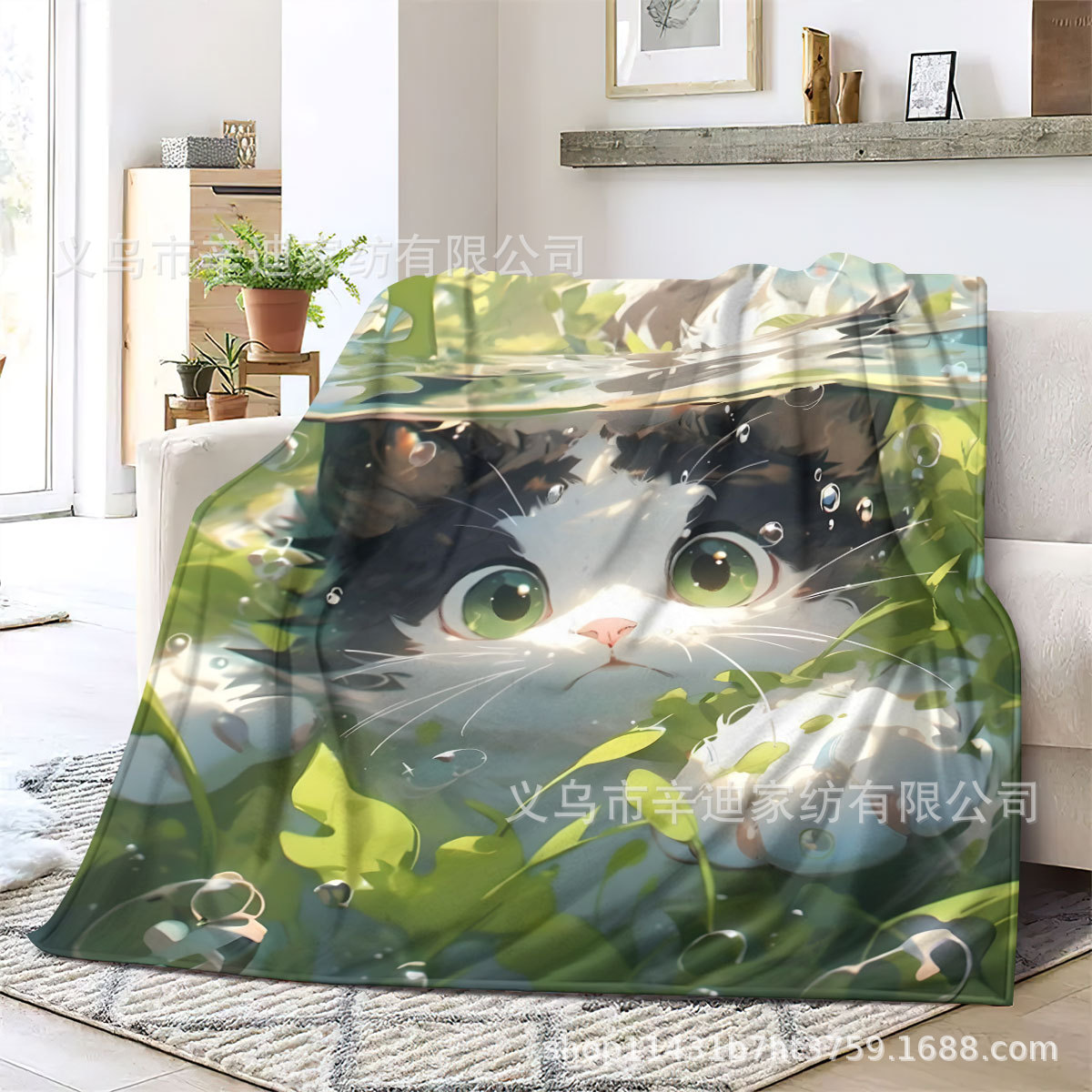 Fishing cute kitten series printed blanket. Made of flannel. Can be…