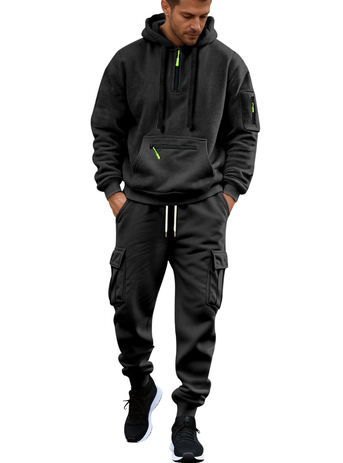 Transfronterizo Europa y América hombre sudadera encapuchada de color sólido cuello redondo suelta sudadera de manga larga sudadera set de pantalones