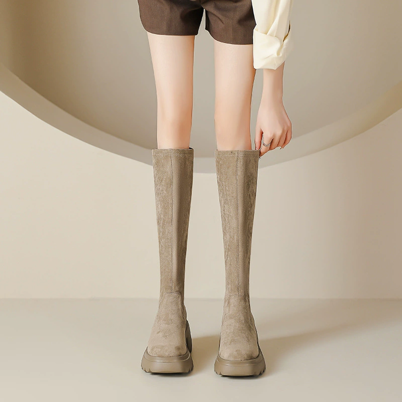 Толстые сапоги женские 2023 осенне-зимние высокие сапоги на высоком каблуке 7 см, водонепроницаемые эластичные сапоги на столе