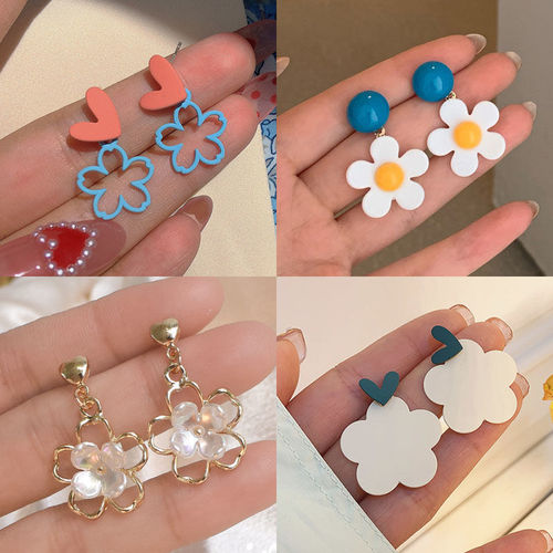 s925 colorful flower earrings summer new style contrasting color earrings for women small fresh simple versatile ear jewelry